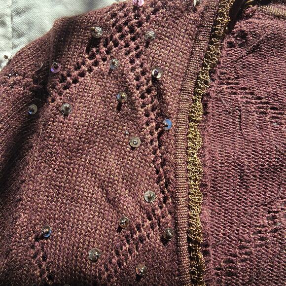 VTG Cache Y2K Shrug Sweater L Brown Gold Sequin Bead Dark Romantic Forest Fairy - Picture 6 of 9